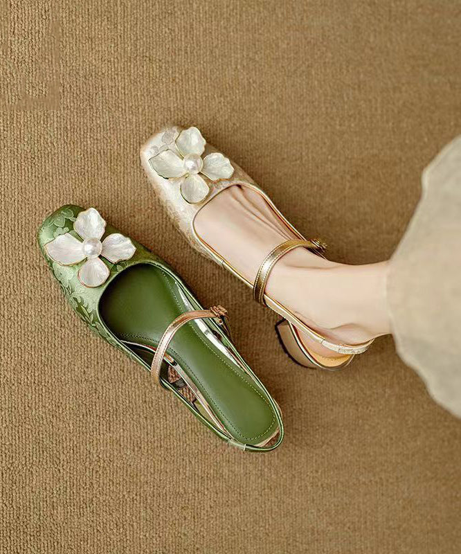 Green Chunky Chinese Style Buckle Strap Splicing Sandals Oi028
