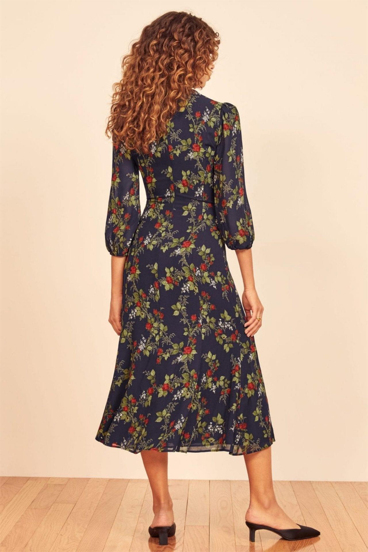 Long Sleeve Square Collar Lace Up Midi Dress