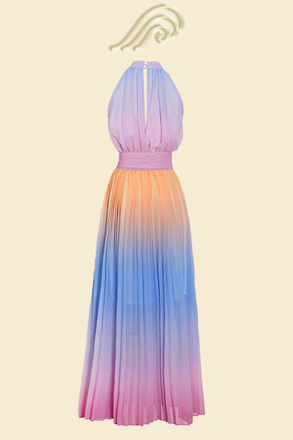 Clare Printed Plisse Halterneck Maxi Dress