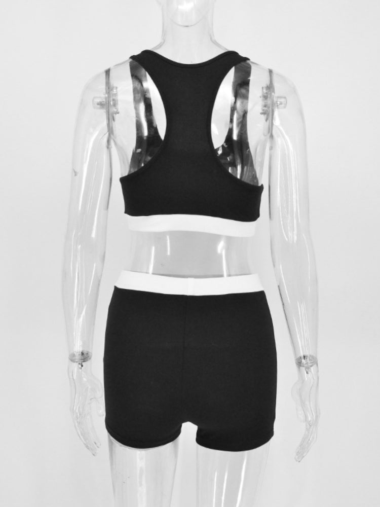 Taruxy Sport Short Sets 2 Piece Outfits Summer Basic Contrast Color Tank Top Woman Yago Slim Short Suits Femme