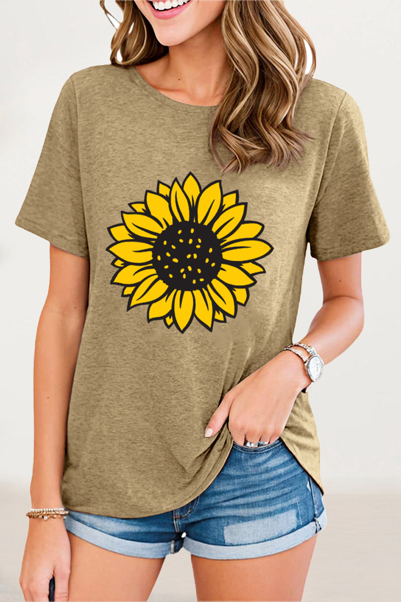 Print Flowers O Neck T-shirts