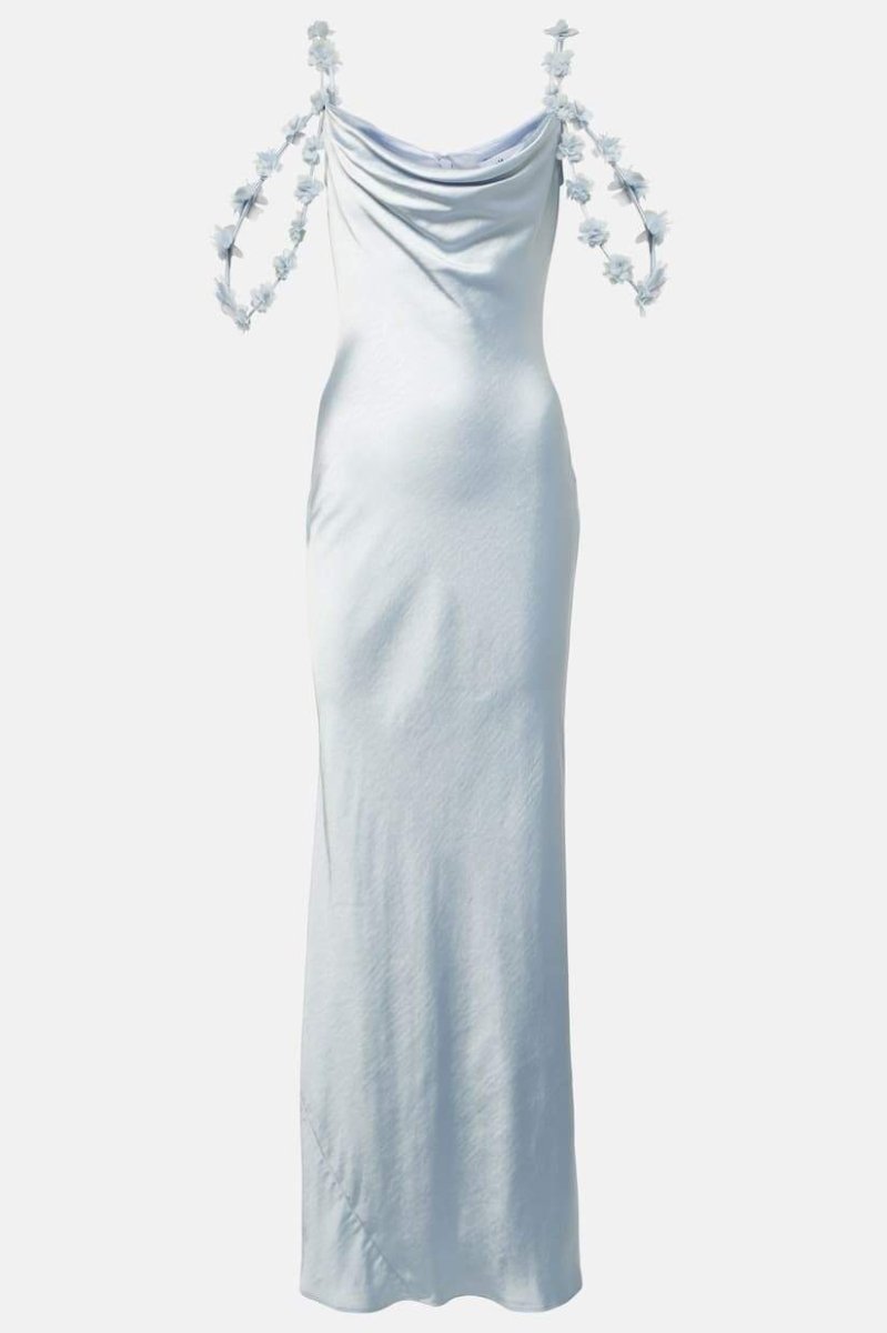 Olive -appliqué Satin Maxi Dress