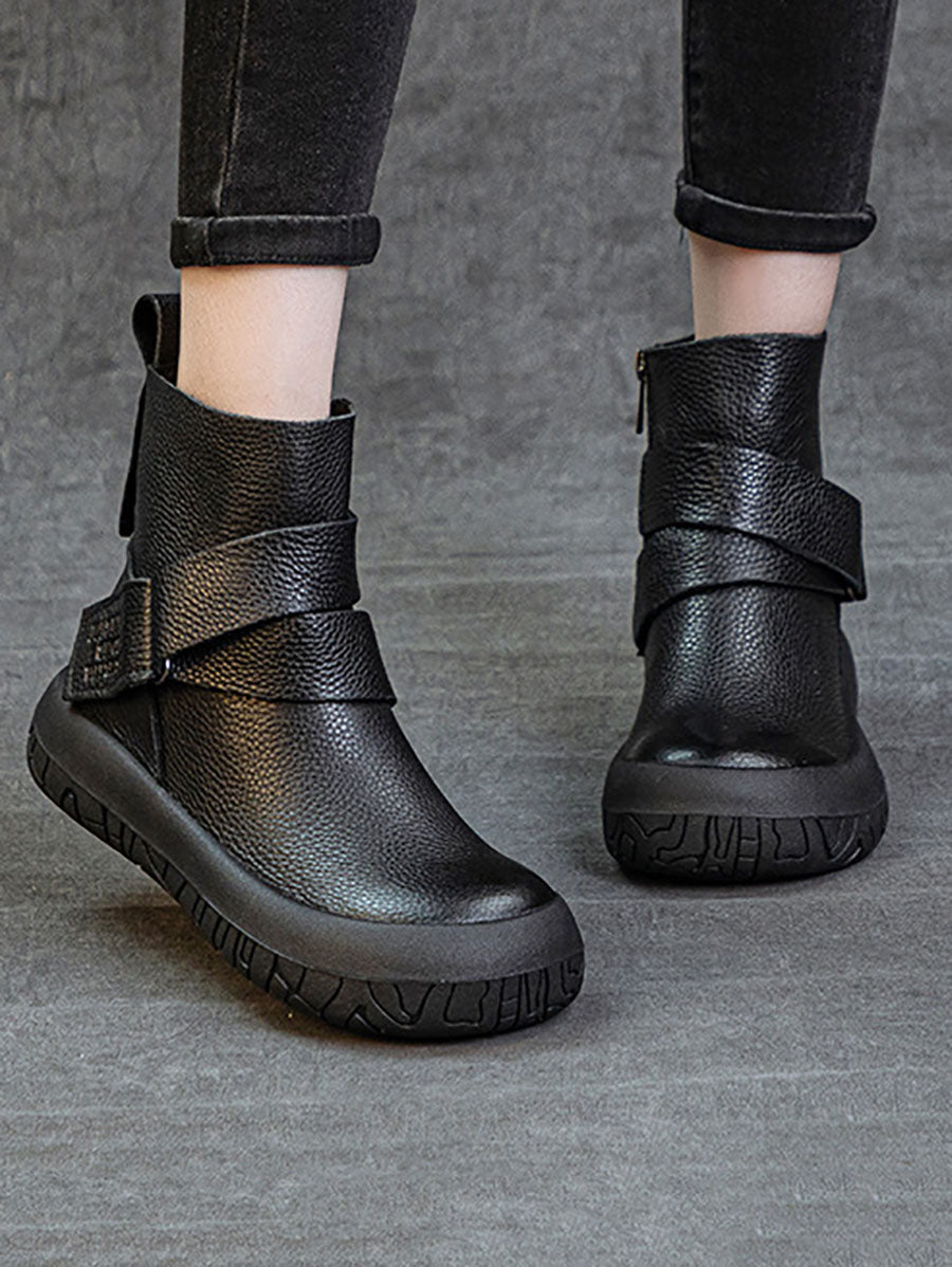 Genuine Leather Spliced Flat Ankle Boots Av1039