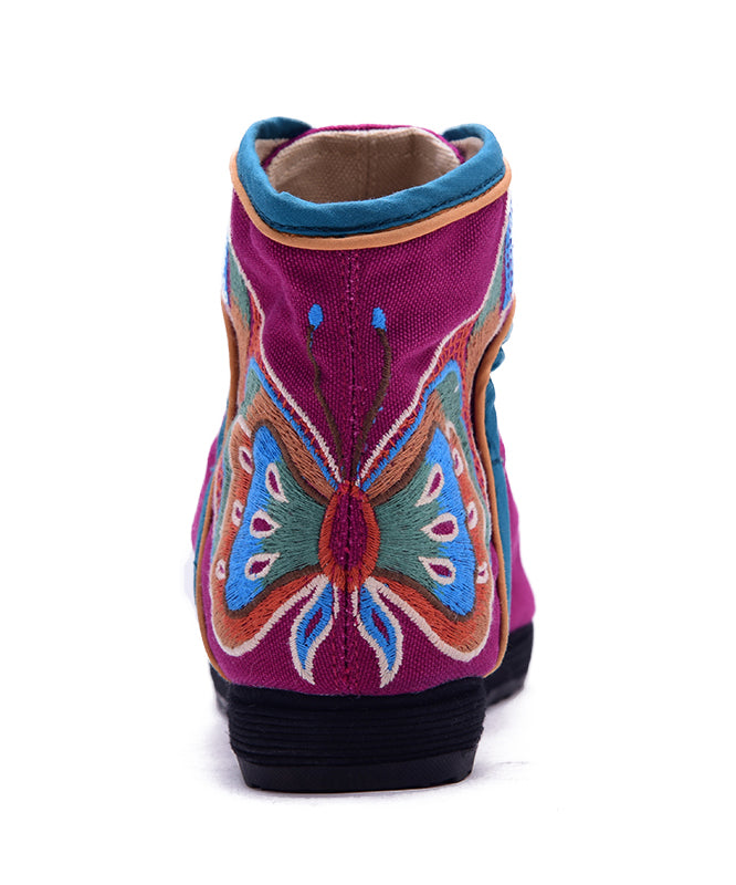 Retro Buckle Strap Flat Shoes Pink Cotton Fabric Embroidered Splicing Flats