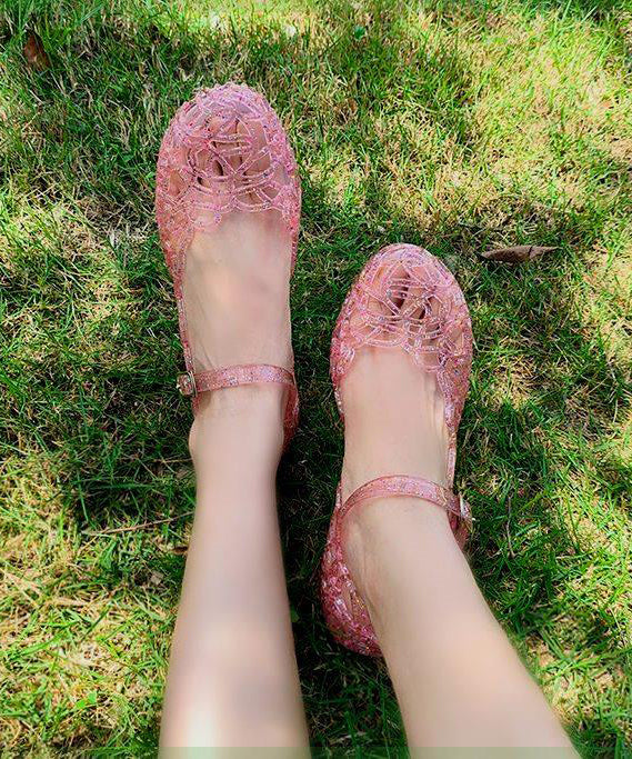 New Black Crystal Hollowed Out Wedge Heel Sandals Aa005