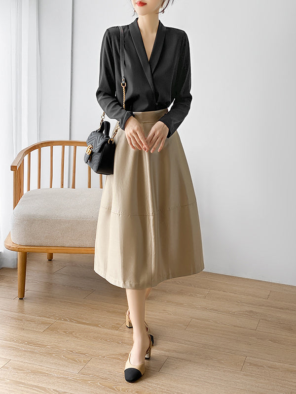 Long Sleeves Loose Color V-neck Blouses&shirts Tops