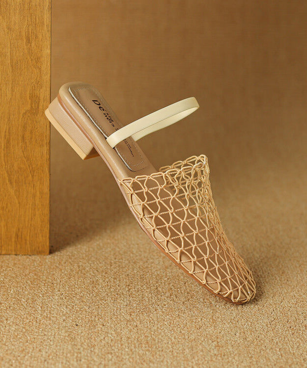 Stylish Apricot Hollow Out Splicing Slide Sandals Aa021