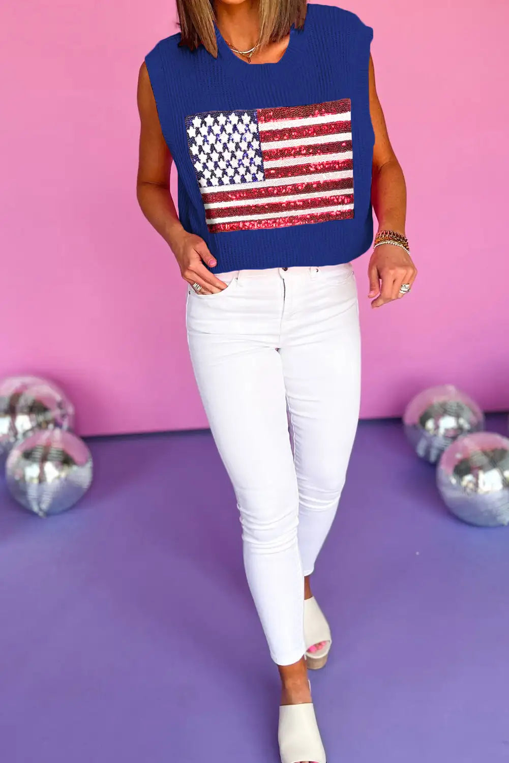 Bluing American Flag Knitted Vest