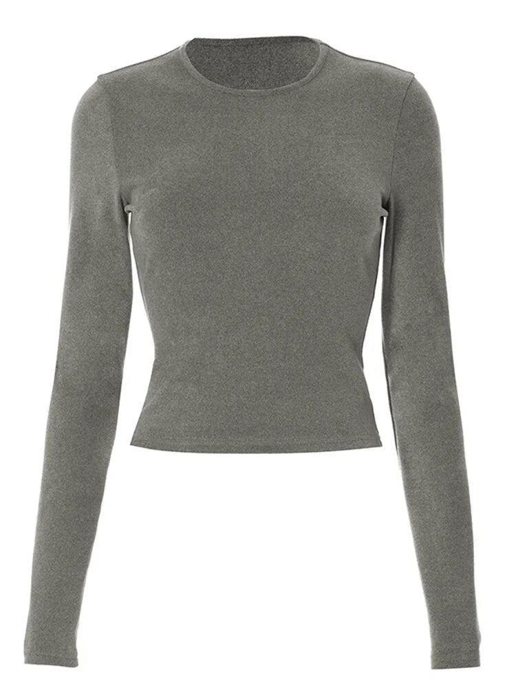 Autumn Winter Basic Tees for Long Sleeve T Shirt Round Neck Slim Tops Korean Shirts