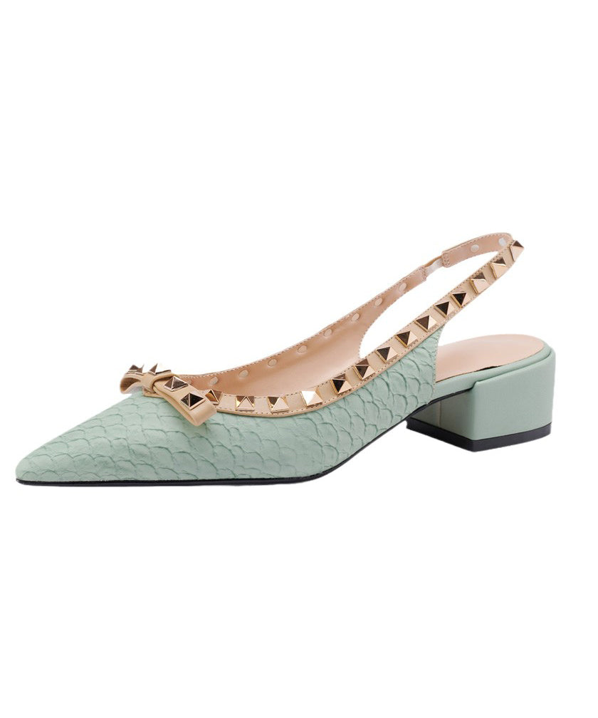 Rivet Splicing Chunky Sandals Beige Pointed Toe Oi016
