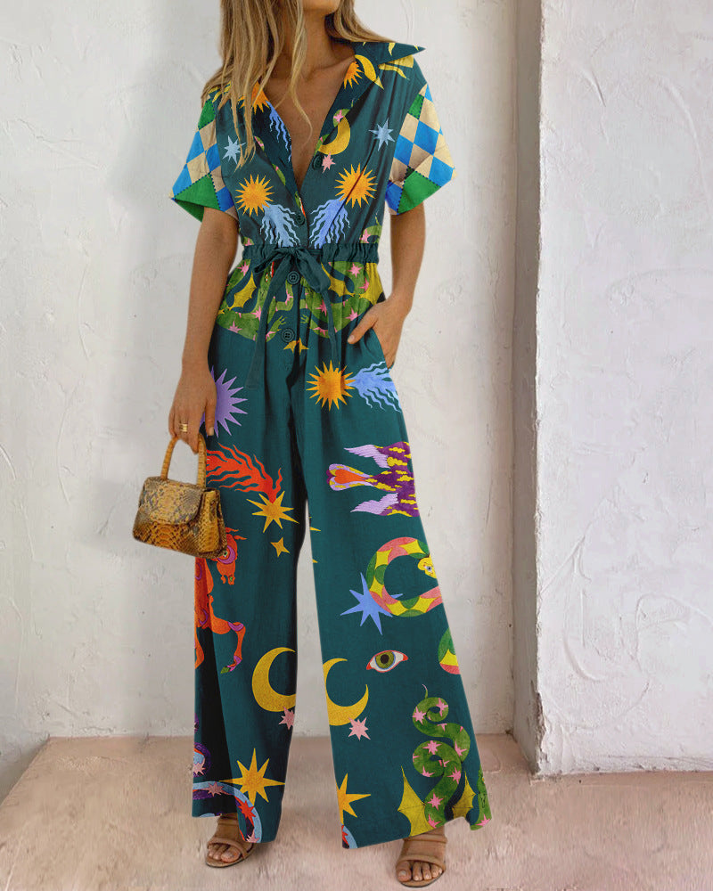 Street Printed Cotton Trousers Jumpsuit High Waist Pants – Urban Style