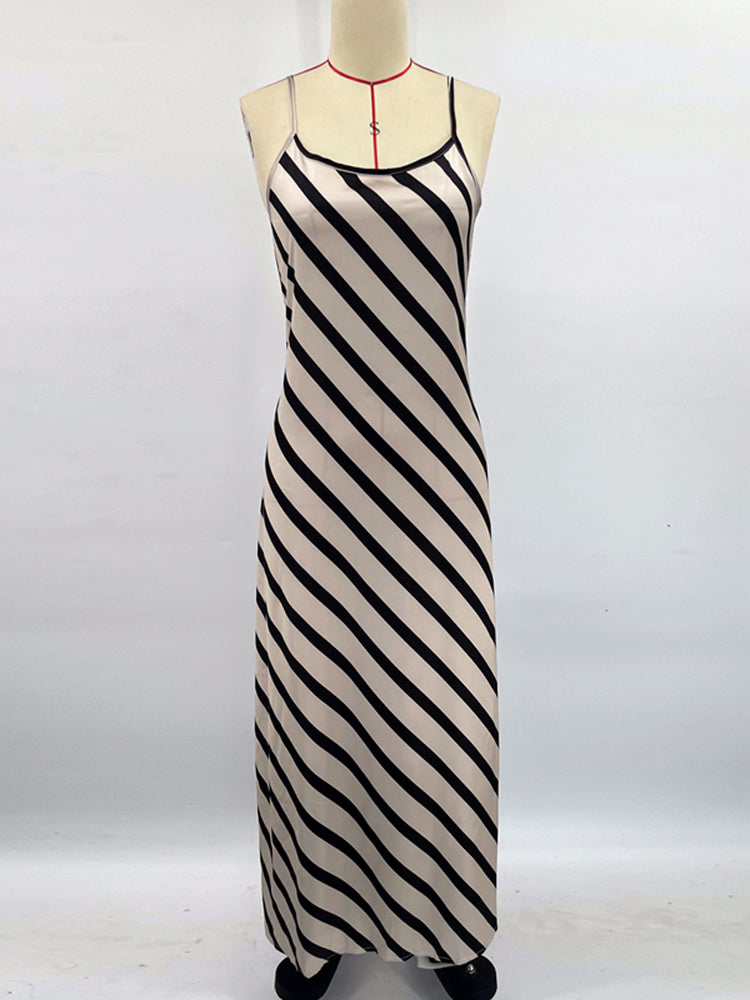 Tossy Zebra Printed Halter Dresses Female Sleeveless Slim Loose Printed Striped Long Dress ’s Backless Maxi Dress