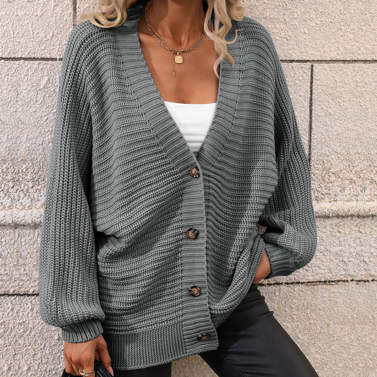Autumn Winter Knitting Single Breasted Color Knitted Cardigan Loose Sweater