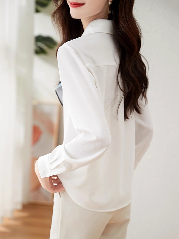 Long Sleeves Loose Buttoned Printed Lapel Blouses&shirts Tops