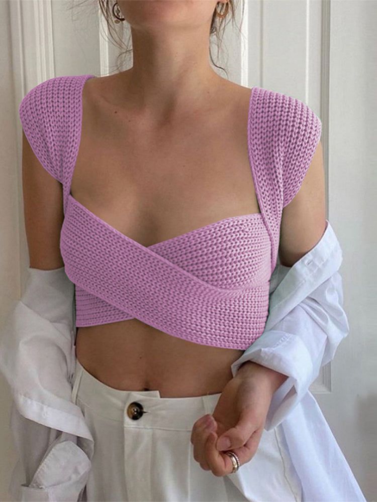 Sleeveless Knitted Crop Sweater Autumn Summer Vest Black White Jumper Top Female Pullover