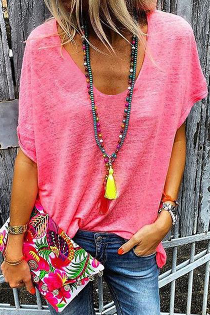 Patchwork V Neck T-shirts(6 Colors)