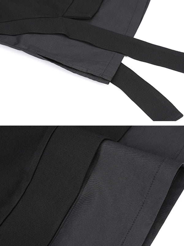 Black False-two Split-joint High-neck Sweatshirt T-shirt