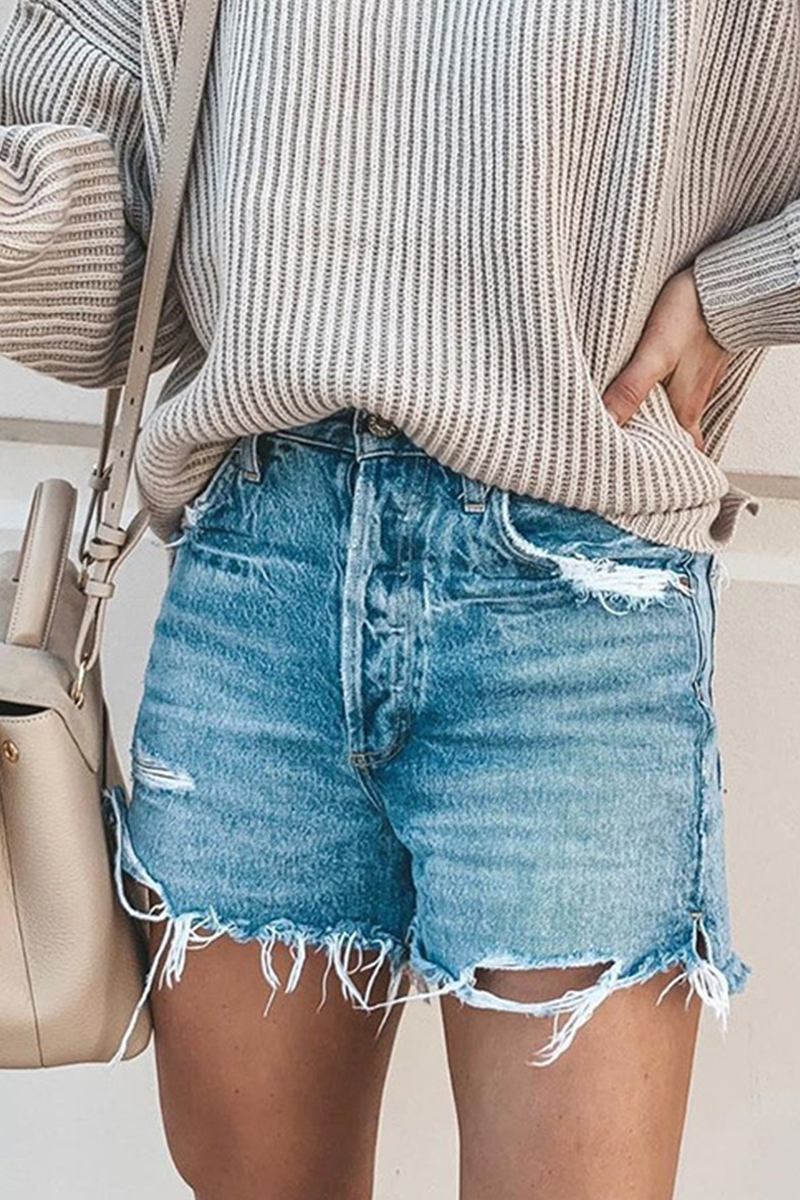 Patchwork Tassel Mid Waist Straight Denim