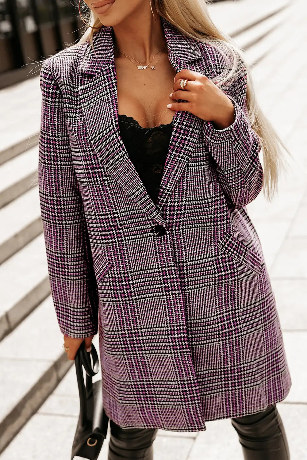 Pink Plaid Midi Coat