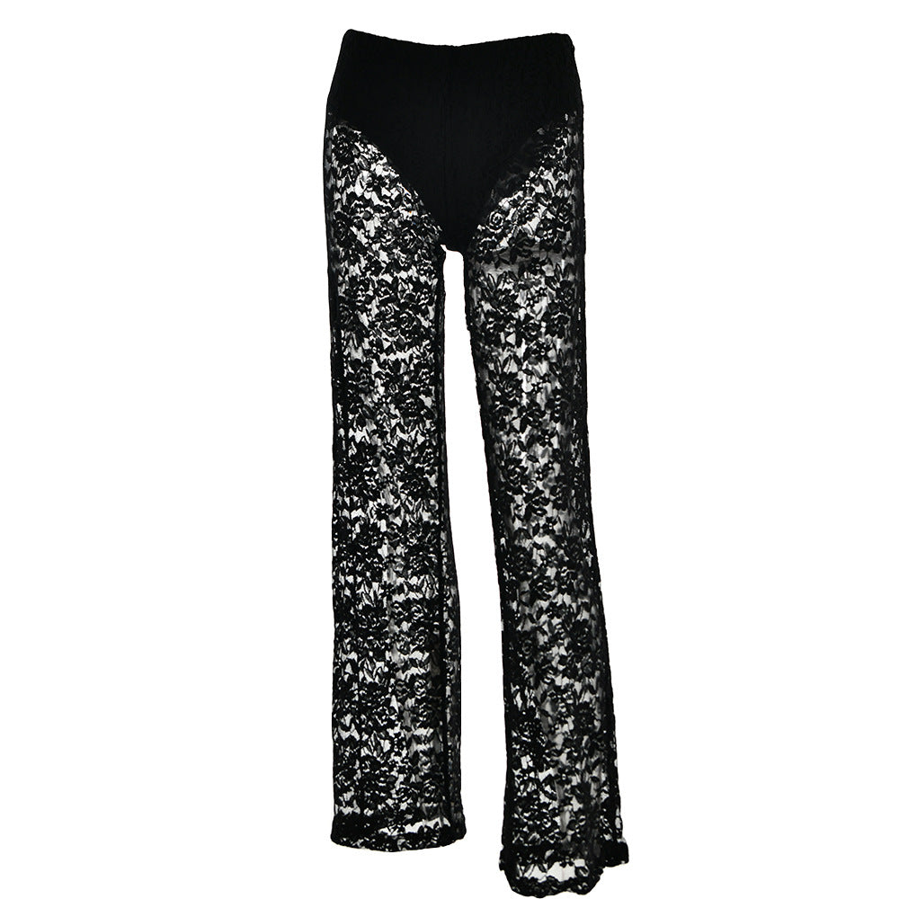 Summer Lace See Through High Waist Straight Leg Pants