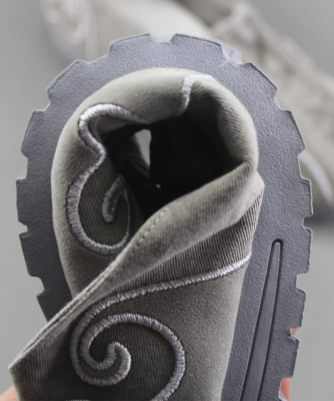 Grey Flat Feet Shoes for Cotton Fabric Stylish Embroidered Flats