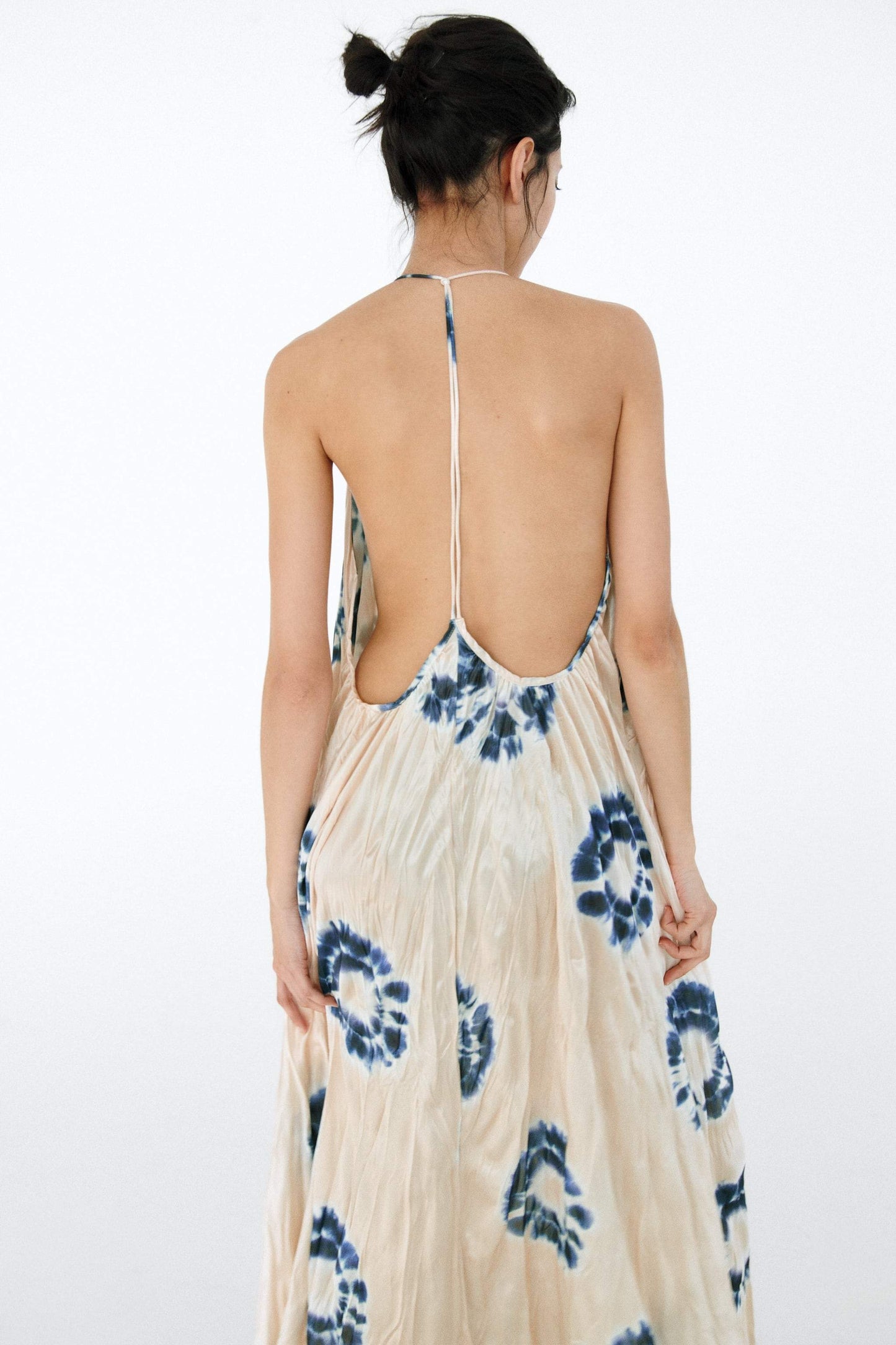 Printed Pleated V-neck Halter Neck Cami Maxi Dress