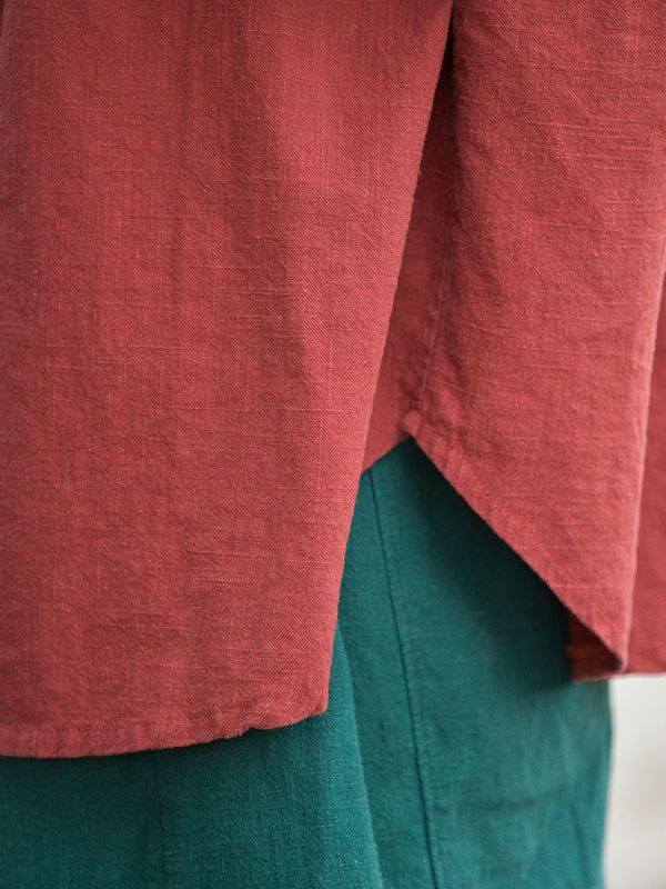 Batwing Sleeves Loose Chinese Frog Buttons Pleated Color Split-joint Stand Collar Blouses