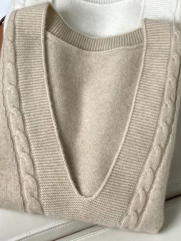 Loose Knitting Sleeveless Color V-neck Vest Top