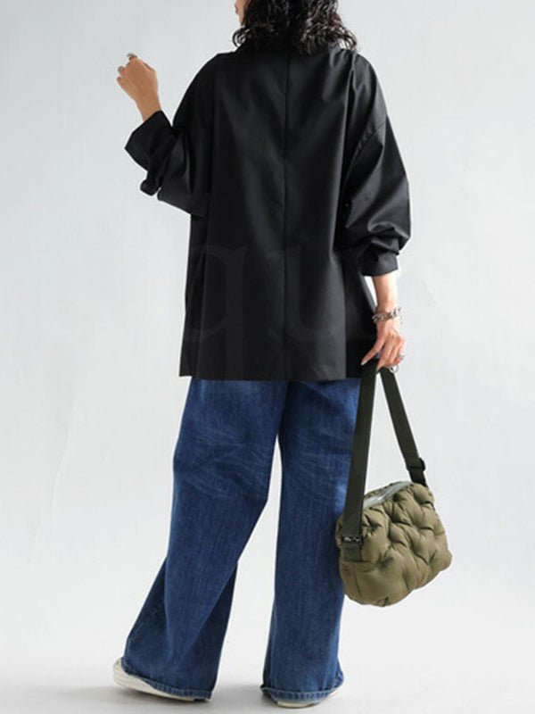 Long Sleeves Loose Color High Neck T-shirts Tops