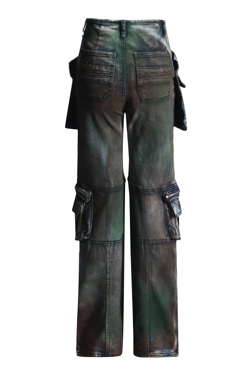 Patchwork Pocket High Waist Straight Denim Jeans