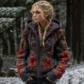 Women's Viking Rose Art Zipper Casual Pocket Hooded elevenforest