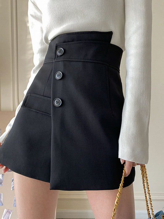 High Waisted Irregular Clipping Color Culotte Shorts Bottoms