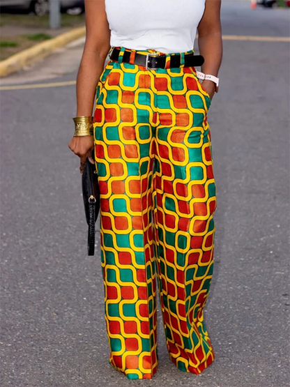 Loose Contrast Color Geometric Printed Pants Bottoms