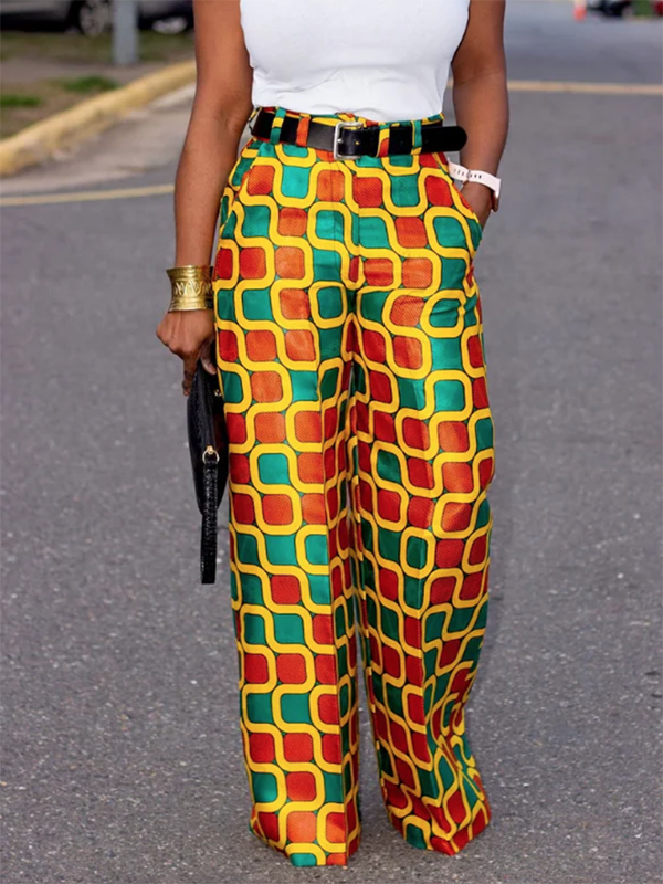Loose Contrast Color Geometric Printed Pants Bottoms