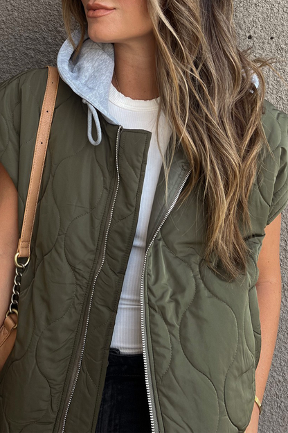 Zipper Contrast Hooded Waistcoats