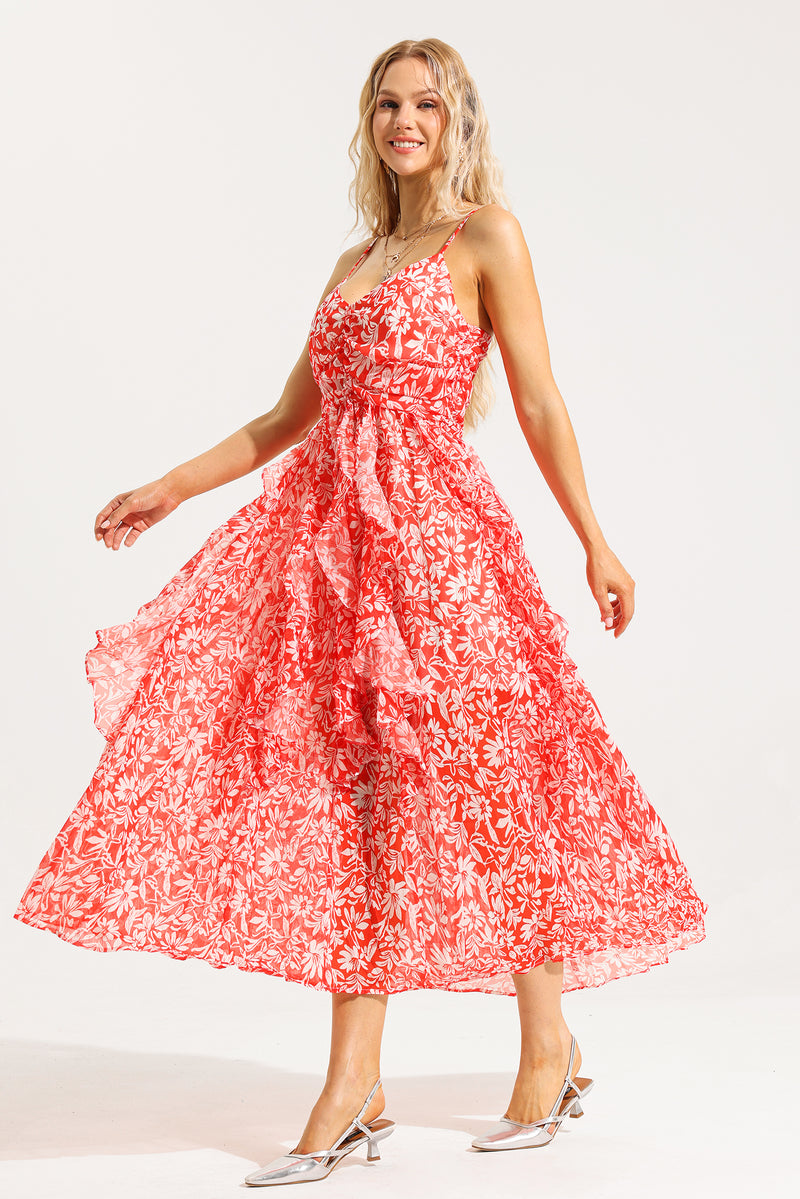 Ruched Ruffle Cami Maxi Dress
