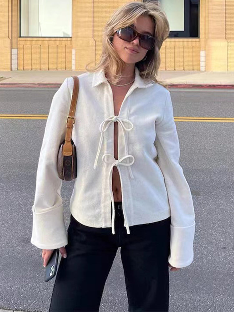 Tossy Lace-up Hollow Out Lapel Cardigan Coat High Waist Patchwork Slim Bandage Outwear Clothes