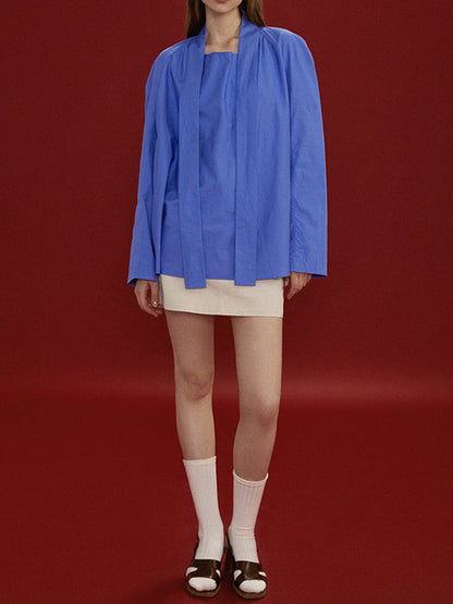 Long Sleeves Loose Color Split-joint Streamer High Neck Blouses