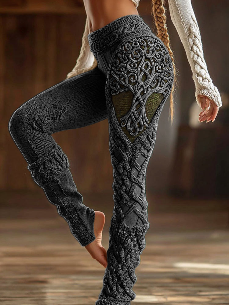 Vintage Viking Tree Of Life Celtic Knot Art Knit Cozy Leggings artswardrobe