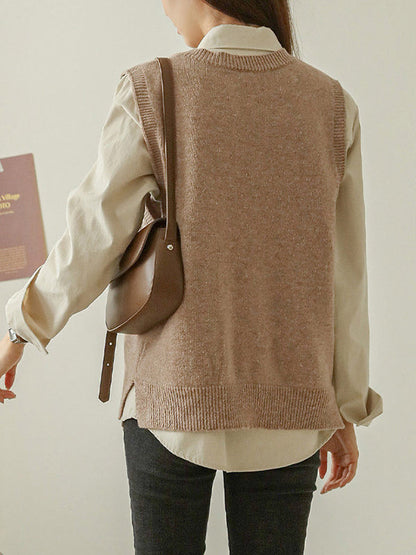 Loose Sleeveless Color V-neck Sweater Vest Outerwear