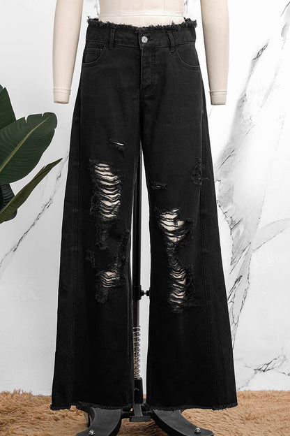 Ripped Patchwork Mid Waist Regular Denim Jeans (subject to the Actual Object)(5 Colors)
