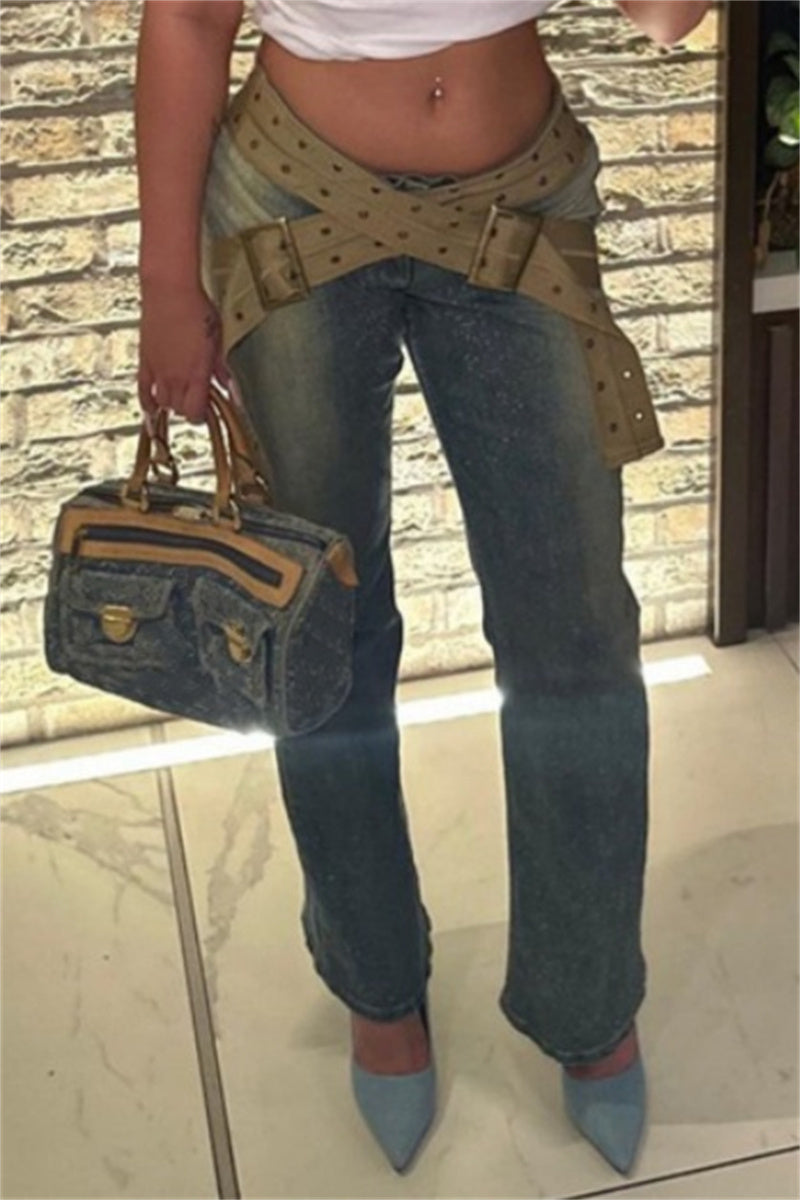 Patchwork Low Waist Skinny Denim Jeans