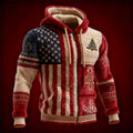Comstylish Men's Christmas Tree American Flag Colorblock Cozy Full Zip Plush Hoodie