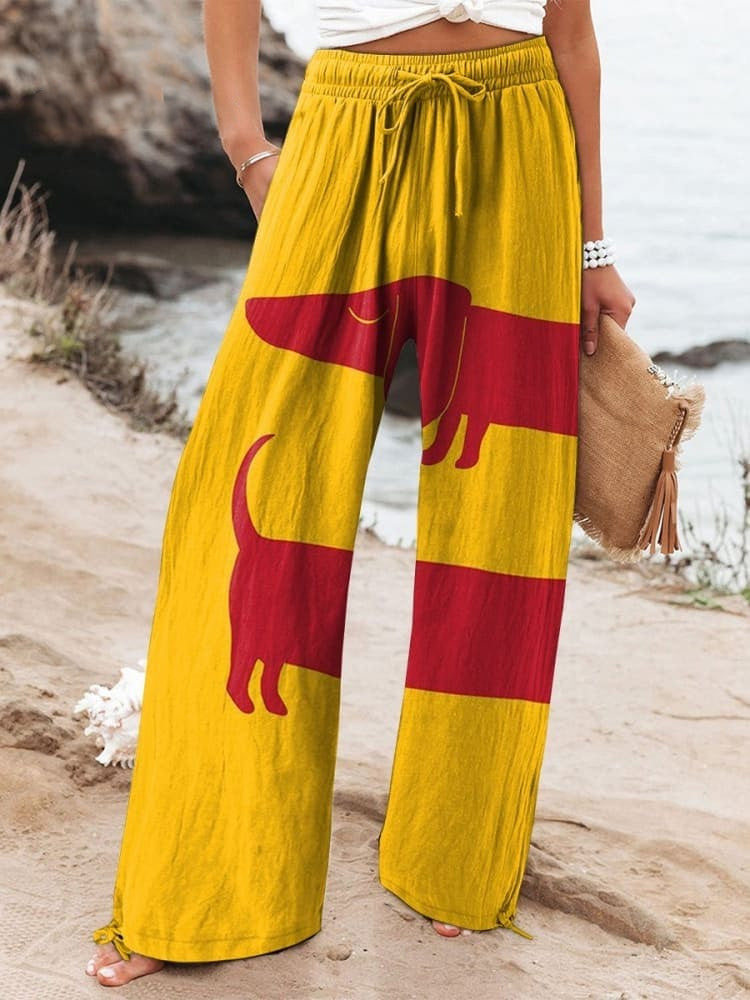 Comstylish Women's Funny Lovely Dachshund Dog Print Casual Pants