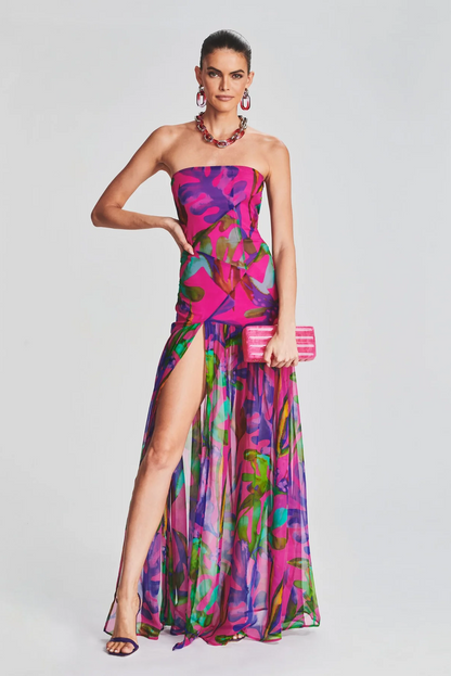 Tube Top Slit Backless Maxi Dress Hot Pink