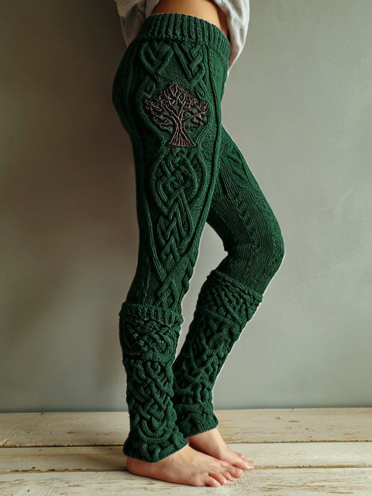Vintage Viking Tree Of Life Celtic Knot Knit Jacquard Cozy Leggings artswardrobe