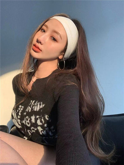 Long Sleeve Crop Top Grunge Clothes Letter T-shirt Aesthetic Clothes Korean Style Slim Autumn Y2k Top