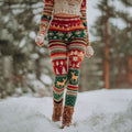 Women's Christmas Tree Elk Fairman Island Print Sports Stretch Leggings artswardrobe