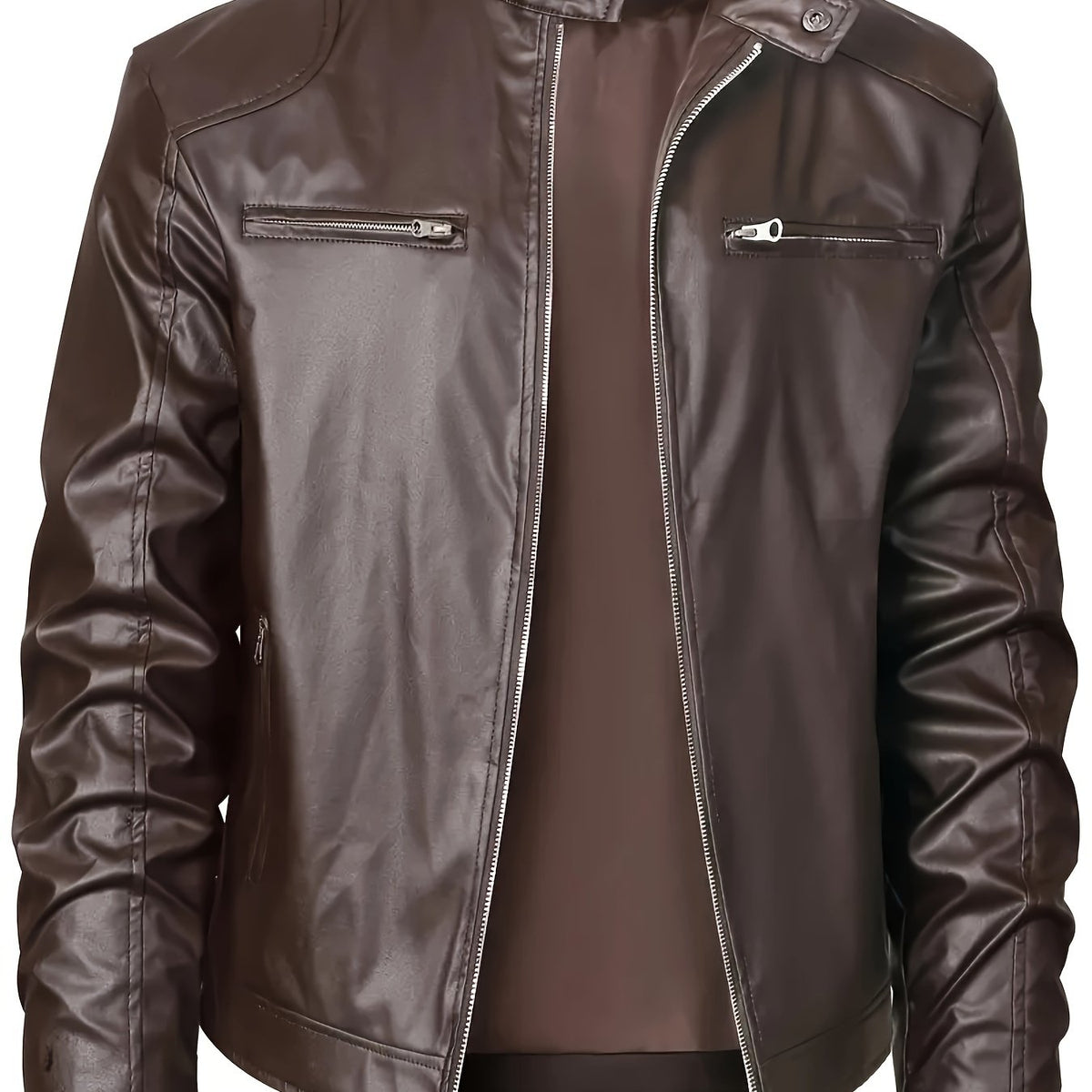 JO | Stylish PU leather jacket with color blocks and multi-zip design