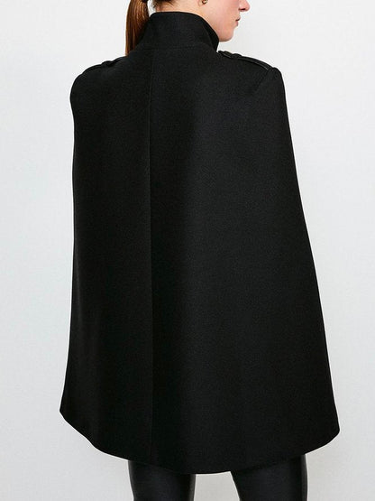 Loose Buttoned Color Stand Collar Woolen Coat Cape Coats